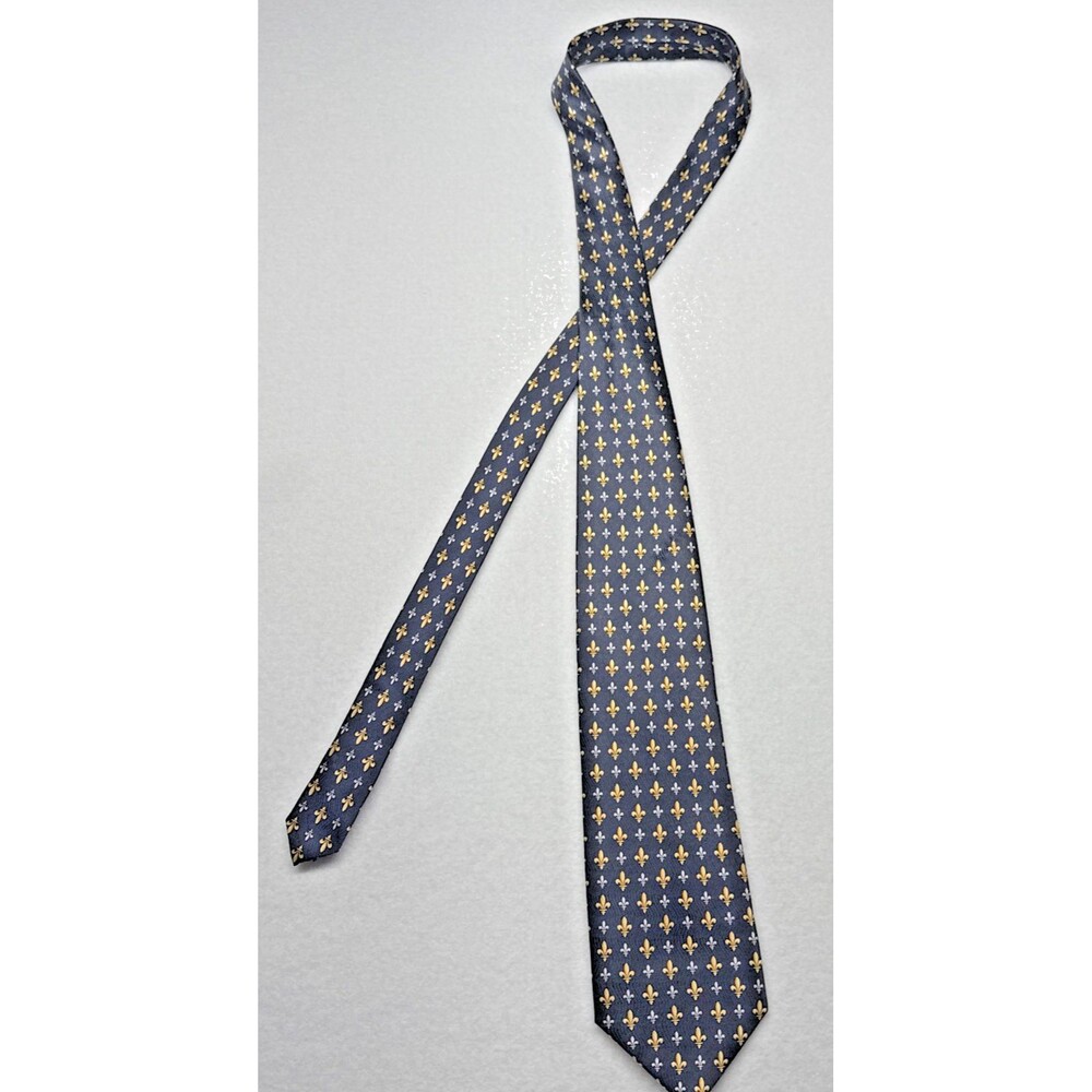 Roger L Paris 100% Silk Tie Black Gold Fleur De Lis Made in France Necktie